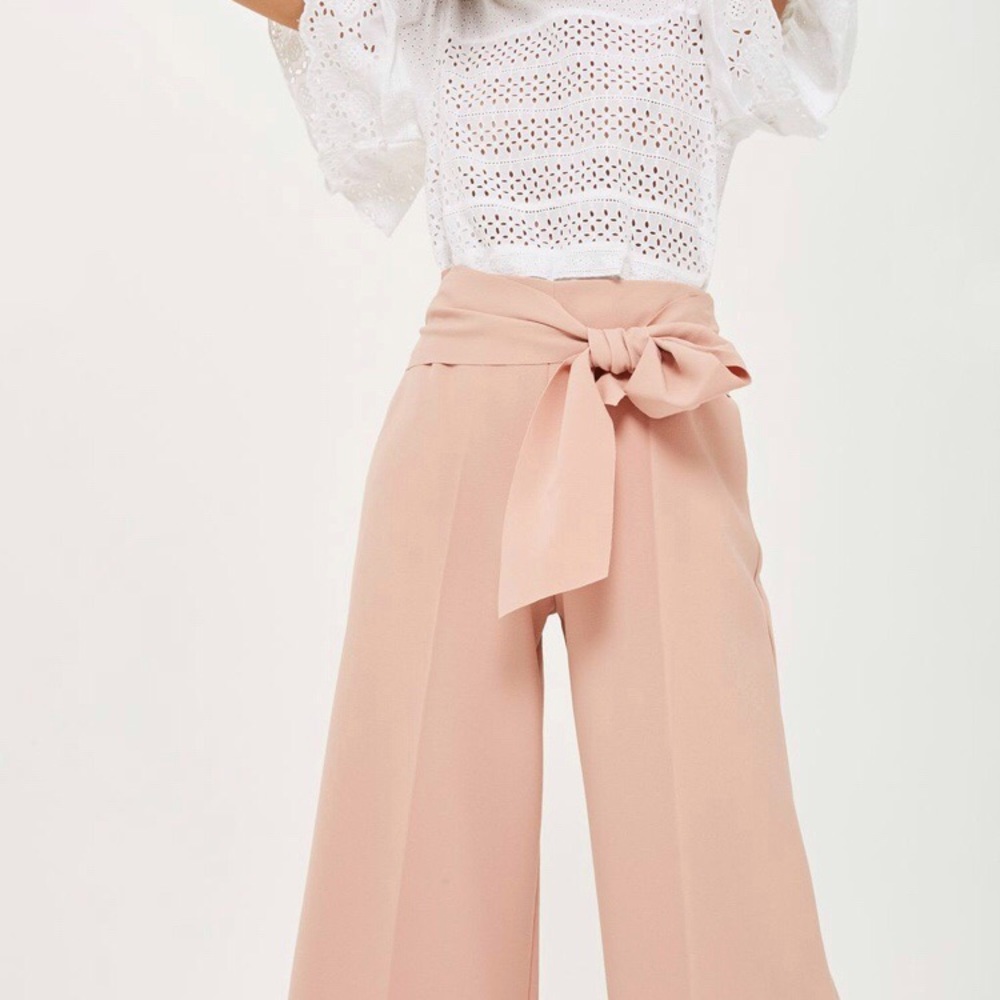 NWOT TOPSHOP Pink Tie Crop Wide Leg Trousers - Picture 3 of 6